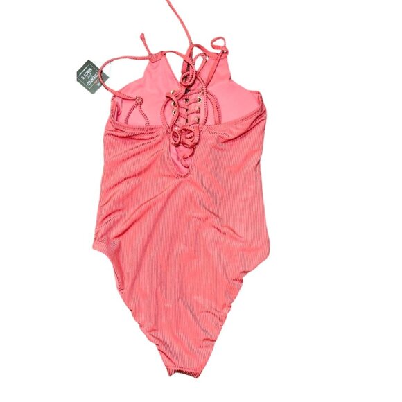 Hula Honey Shimmer Rib Lace-up One-Piece Swimsuit in Vintage Red NWT Medium - Picture 7 of 8